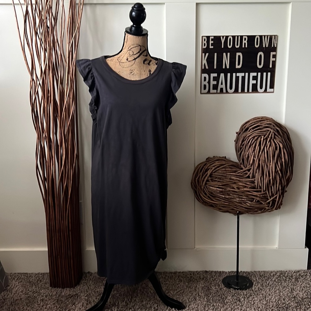 Universal Thread Gray Ruffled Sleeve Tee Shirt Dress W/Tied Hem